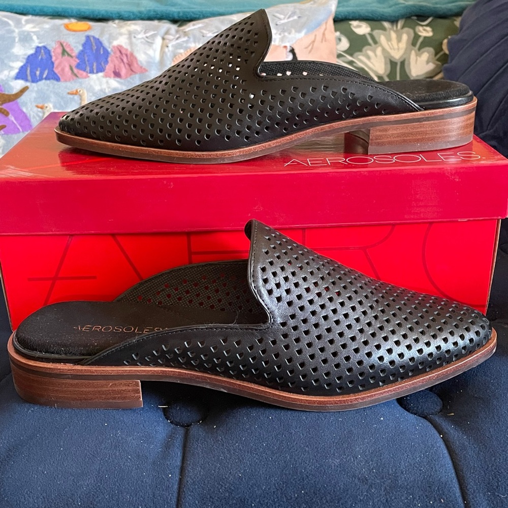 Aerosol New East Coast Black Mules 9.5 leather